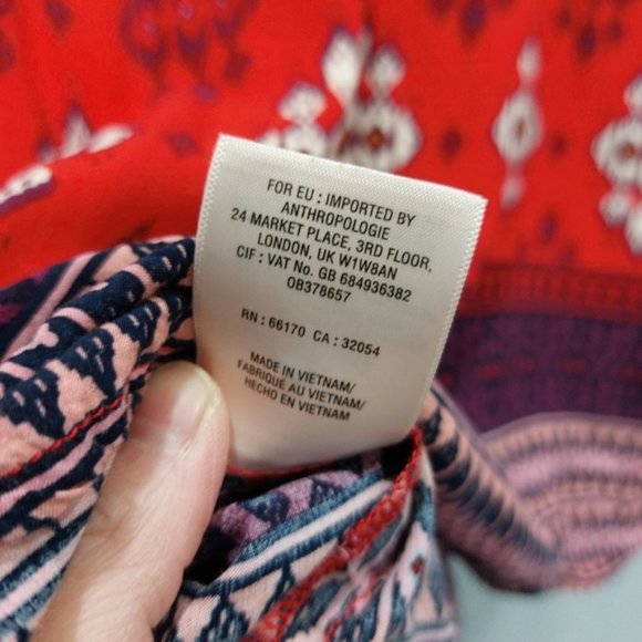 Anthropologie MAEVE Woodland Walk Geometric Aztec Red Button Up Blouse Size 8 - Picture 9 of 9